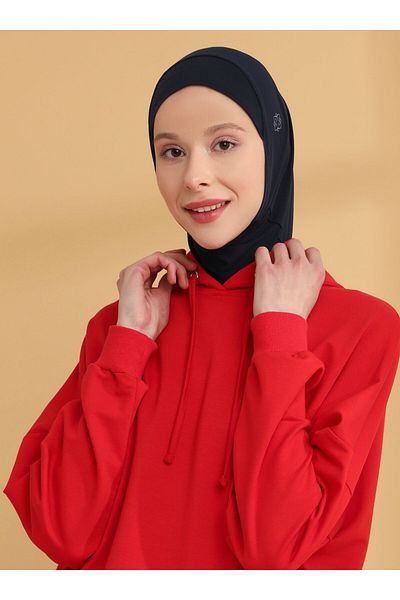 Tuva Şal Flat Hijab Sports Bonnet - Navy Blue - Καμβάς