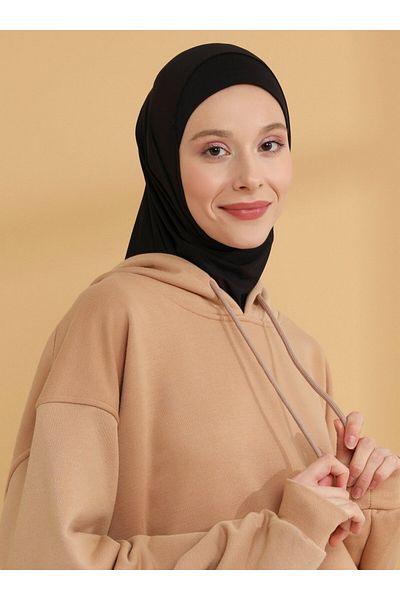 Tuva Şal Plain Hijab Sports Bonnet - Black - Tuva