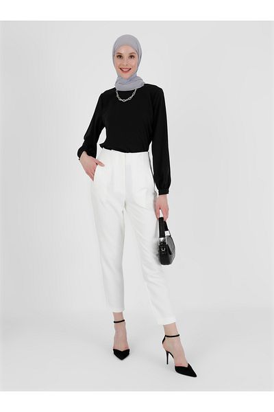 Refka Classic Trousers with Clamp Detail - White - Woman