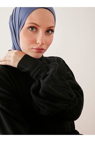 Por La Cara Balloon Sleeve Long Knitwear Tunic - Black -