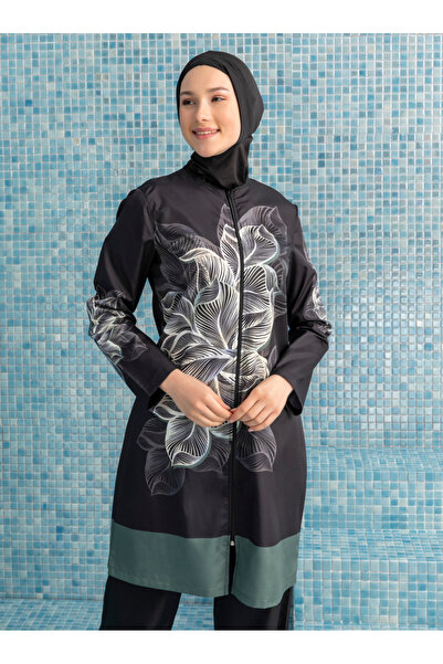 Mayo Bella Πλήρως καλυμμένο μαγιό με σχέδιο φύλλων - Μαύρο - Μαγιό Bella