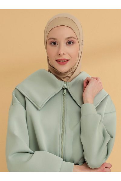 Tuva Şal Flat Hijab Sports Bonnet - Μπεζ - Tuva
