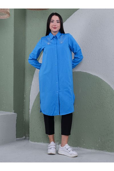 Por La Cara Dark Indigo Stone Detailed Tunic - Por La Cara