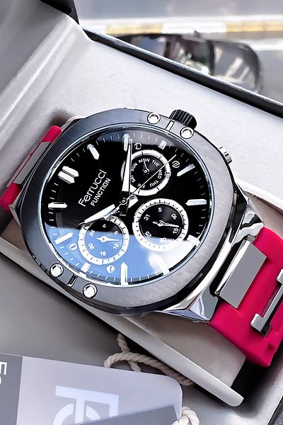 Ferrucci Function Men's Wristwatch 3 ATM Waterproof Red Color Silicone Cord Bracelet Gift Cbk584