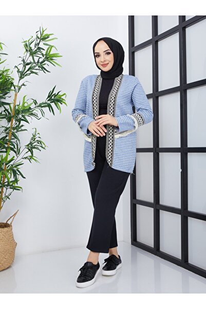 SAHRA BUTİK Κιμονό Ψαροκόκκαλο με Μπλε Φούντες - SAHRA BUTIK