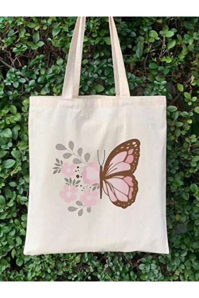 Cemira Kelebek Çiçek Tasarım Y2K Retro Ham Bez Tote Bag Çanta, Pinterest Çanta