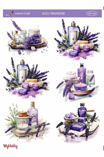 LİNEART LNT447 Lavanta, Mum Desenli Açık Zemin Sulu Transfer 25*35 cm