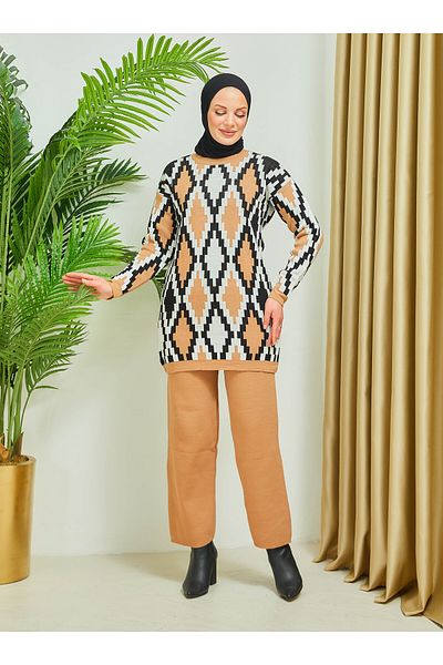 SAHRA BUTİK Μπεζ Sahra Boutique - Σετ πλεκτών με ζιγκ-ζαγκ σχέδια