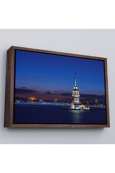 Harita Sepeti Turnul Femeii cu Cadru Alb Peisaj de Noapte Pictură Decorativă pe Pânză