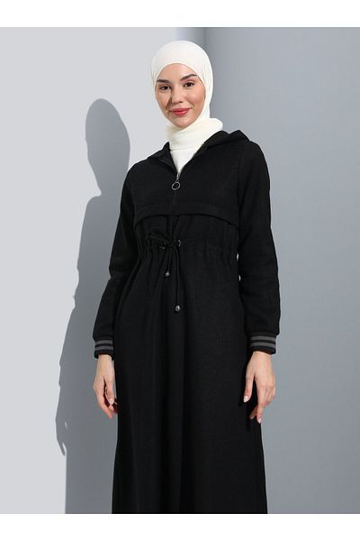 Miss Cazibe Ankle Detailed Coat - Black - Miss Charm
