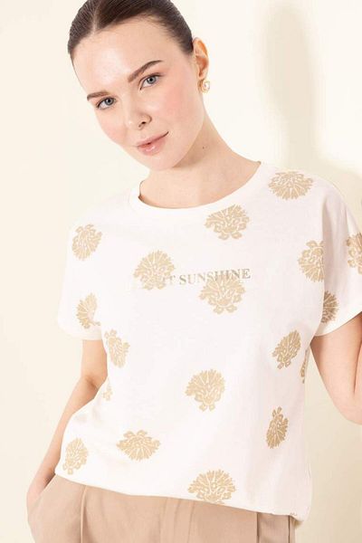 DeFacto New Season Crew Neck Patterned Short Sleeve T-Shirt