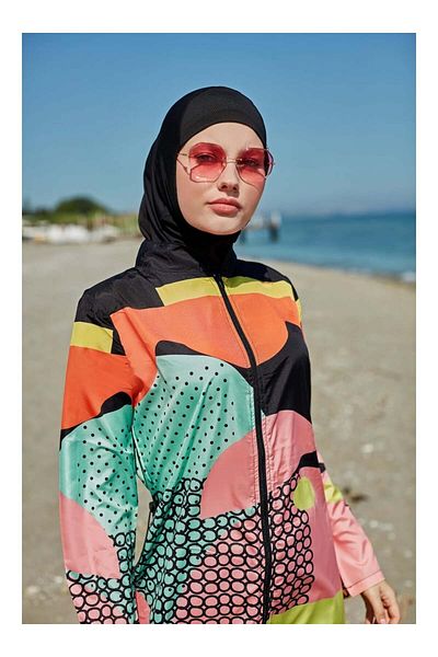 MAYOU Patterned Colorful Hijab Swimsuit - Mixed Color -Mayou