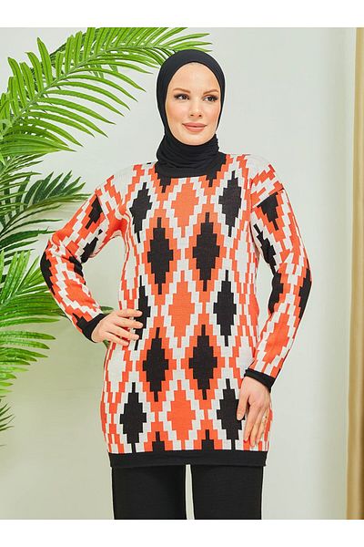 SAHRA BUTİK Saхра Boutique - Μαύρο πλεκτό σετ με ζιγκ-ζαγκ σχέδιο - με παντελόνι