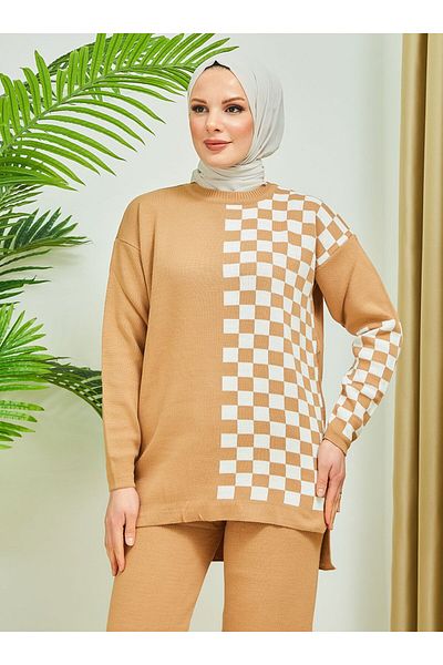 SAHRA BUTİK SAHRA BUTIK - Σετ πλεκτό καρό καρό και παντελόνι