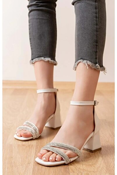 KOCAMANLAR حذاء Mehtap مزدوج الشريط حجري 5 سم بكعب نسائي TEN