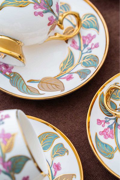 Ulus Home Acar Orville 6-Person Pink Floral Coffee Cup Set