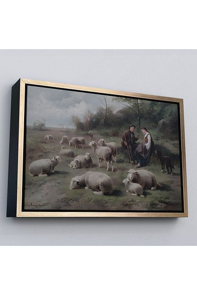 Harita Sepeti Ζωγραφική Cornelis van Leemputten Schaferpaar με χρυσό πλαίσιο με Herde