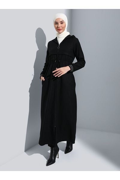 Miss Cazibe Ankle Detailed Coat - Black - Miss Charm
