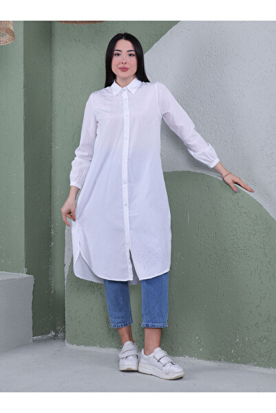 Por La Cara White Stone Detailed Tunic - Por La Cara