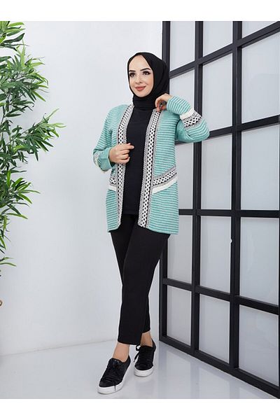 SAHRA BUTİK Green Houndstooth Tasseled Kimono - SAHRA BUTİK
