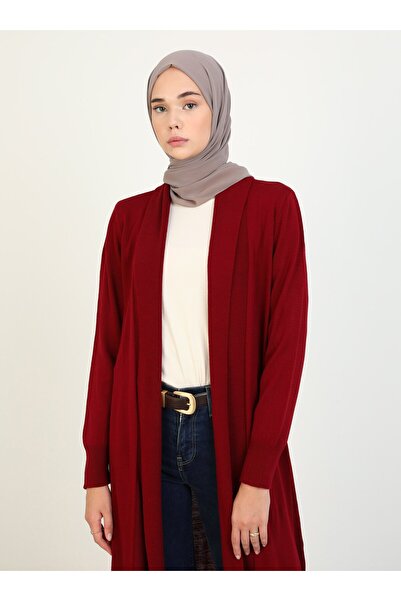 Refka Şal Yaka Uzun Triko Hırka - Bordo - Refka