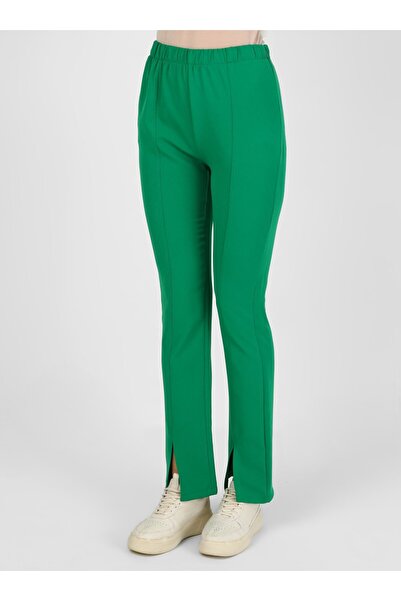 Benin Elastic Waist Slit Trousers - Benetton Green -
