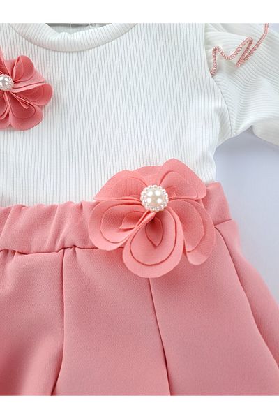 Butik Girl's Skirt T-Shirt Two-Piece Suit Candy Skirt White Badi Flower Brooch Style Outfit Eid Dress