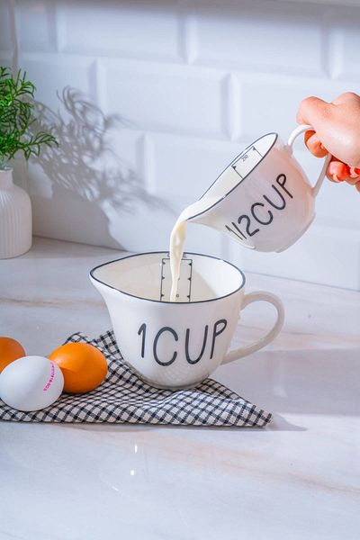 Ulus Home Acar Leroy Set of 2 Porcelain Measuring Cups -250/500Ml