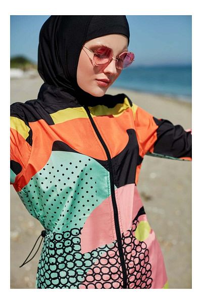 MAYOU Patterned Colorful Hijab Swimsuit - Mixed Color -Mayou