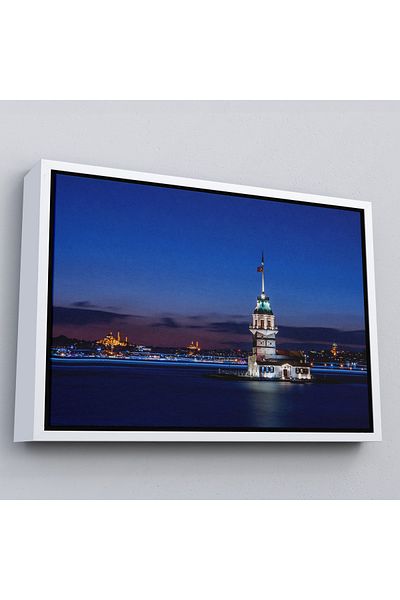 Harita Sepeti Turnul Femeii cu Cadru Alb Peisaj de Noapte Pictură Decorativă pe Pânză