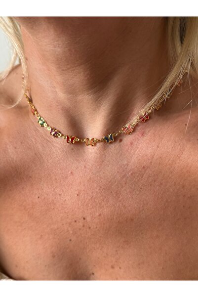 Rossetto Atelier Renkli Kelebek Choker Kolye