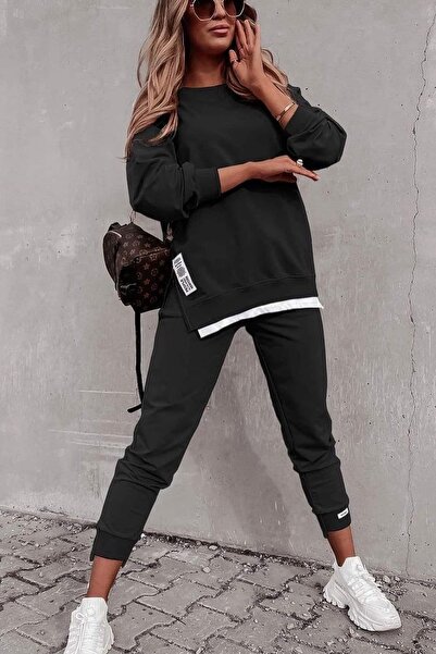 adorashop Γυναικεία Φόρμα από Βαμβάκι με Πλαϊνά Φερμουάρ, Λευκό Ένθετο και Ετ...