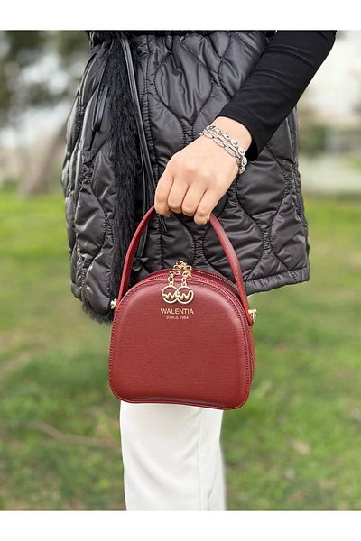 DEV 3 ADAM Claret Red Compartmented Adjustable Strap Simple and Stylish Box Model Women's Cross Shoulder and Hand Bag