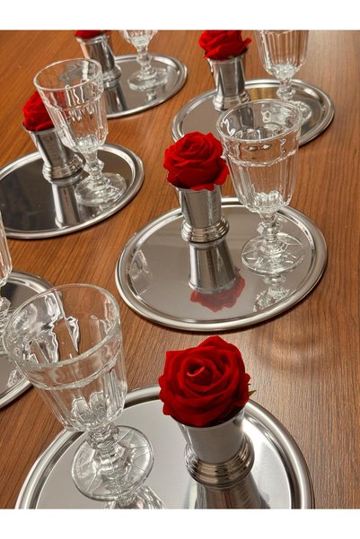 GLORİNDA HOME Silver Luxury 6-Piece Rose Bucket (Roses) Tea, Coffee, Cake Decorative Presentation Trays