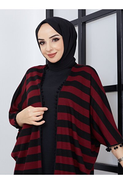 SAHRA BUTİK Claret Red Sa?Ra Boutique - Tasseled Striped Cap