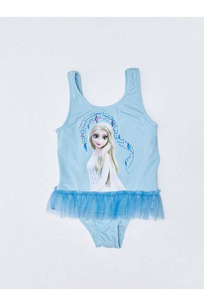 LC Waikiki Lcw Kids Blue Stretch Fabric Elsa εμπριμέ κοριτσίστικο μαγιό