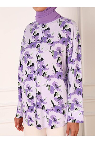 Refka Lilac Patterned Viscose Tunic - Comfortable Fit - Refka