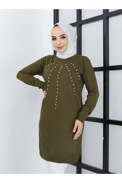 SAHRA BUTİK SIRA Pearl Knitwear Tunic - Khaki Sahra Boutique