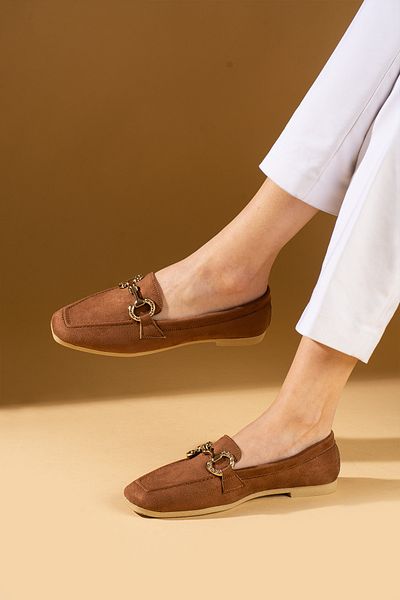 Pembe Potin Women's Ballerinas Brown Suede Buckle Lightweight Comfortable Sole Stylish Casual Shoes