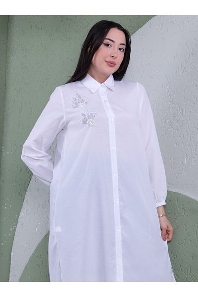 Por La Cara White Stone Detailed Tunic - Por La Cara