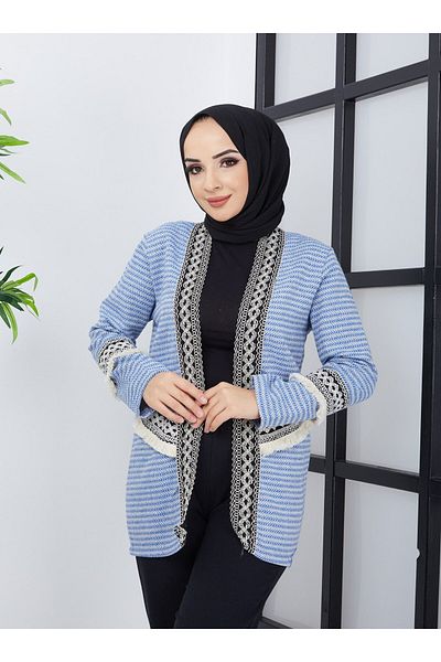 SAHRA BUTİK Κιμονό Ψαροκόκκαλο με Μπλε Φούντες - SAHRA BUTIK