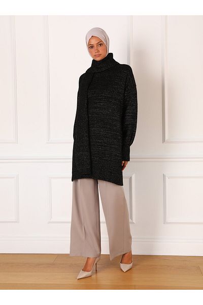 Refka Refka - Turtleneck Μαύρο Ασημί Glitter Knitwear Tunic