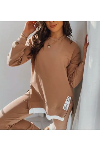adorashop Women's Cotton Tracksuit With Side Zippers, White Insert And Labels With People 3422