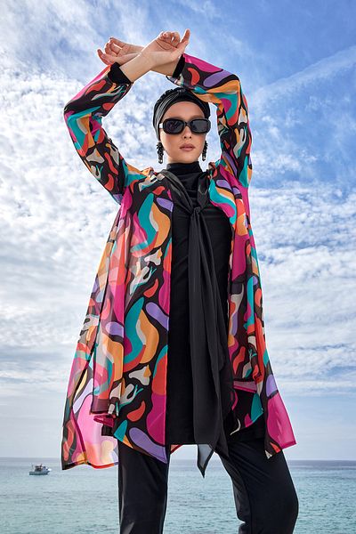 Adasea Τριπλό Pareo Lycra Πλήρως Καλυμμένο Μαγιό Hijab Yumu 1134 Μαύρο
