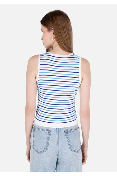Colin's Blue Striped Slim-Fit Women's Short Sleeve Sweater