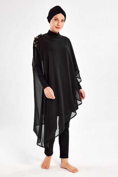 Adasea 3-Piece Pareo Lycra Full Covered Hijab Swimsuit Jazmin 4560 Black