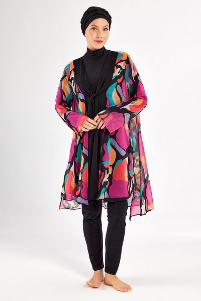 Adasea Τριπλό Pareo Lycra Πλήρως Καλυμμένο Μαγιό Hijab Yumu 1134 Μαύρο