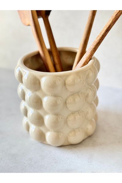 Dekorzdükkan Cream Ceramic Vase / Spoon Holder