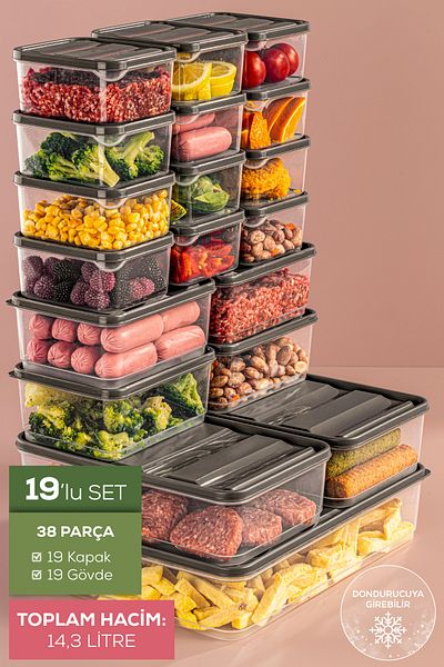 Vienev 19-Piece Gray Microwavable Refrigerator Organizer - Freezer Storage Container