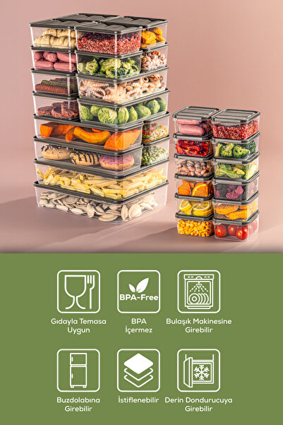 Vienev 30'lu Buzdolabı Düzenleyici Organizer Mikrodalgaya Uygun Difriz Saklama Kabı Gri